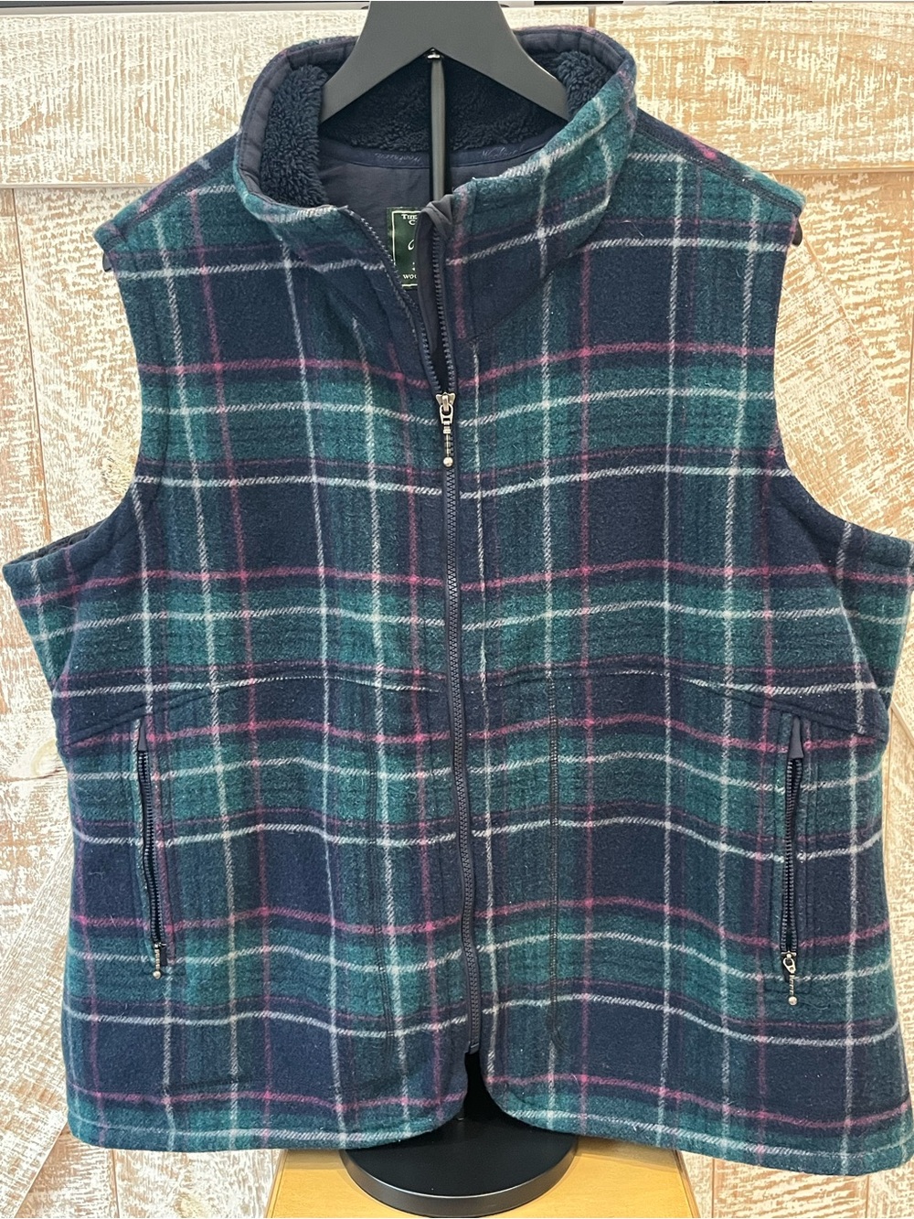 Woolrich Women’s Wool Zip Blue & Green Fleece Lined Vest 2XL